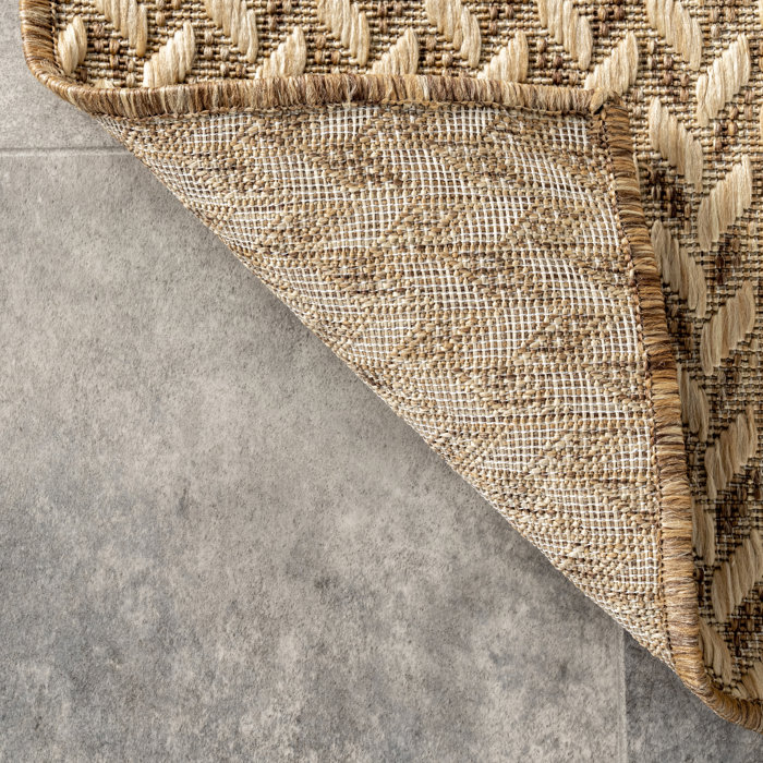 Sand & Stable Malaya Herringbone Power Loom Beige Indoor/Outdoor Patio